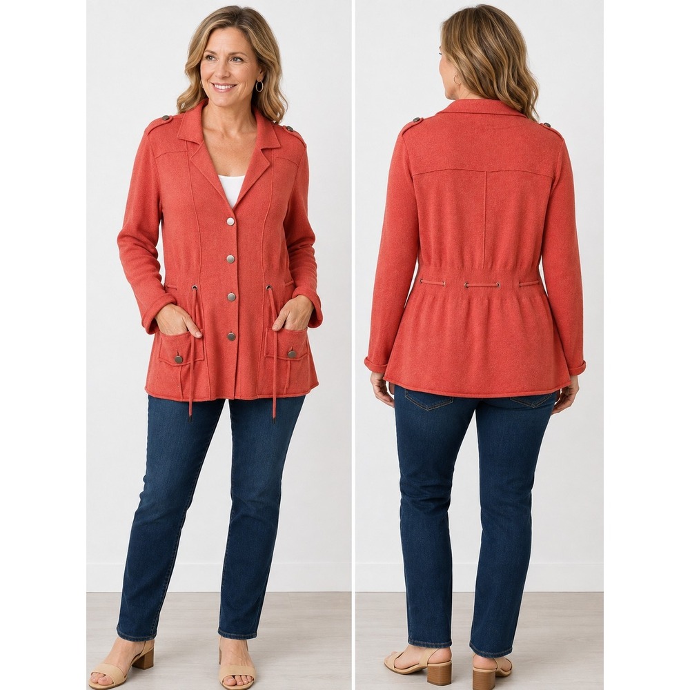 Nic & Zoe S PL  Lightweight Knit Drawstring Waist Coral Cardigan Boho Y2k Casual